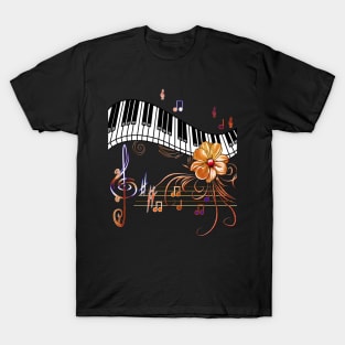 Piano Musically Gold Flower T-Shirt